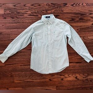 Izod Boys Mint Green Gingham Stretch Button Down Shirt, Size Medium (10-12)